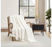 CREVENT 127cmX152cm Farmhouse Breathable Soft Chenille Knitted Textured Throw Blanket for Couch Chair Bed, Boho Home Decor for Living Room (Ivory)