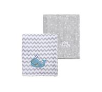 CREVENT 2Pcs 75cmX100cm Cute Cozy Fluffy Warm Baby Blankets for Infants Toddlers' Bedding Crib Cot Stroller - Grey Cloud + Whale