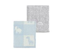 CREVENT 2Pcs 75cmX100cm Cute Cozy Fluffy Warm Baby Blankets for Infants Toddlers' Bedding Crib Cot Stroller - Grey Cloud + Knit Animal Blue