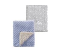 CREVENT 2Pcs 75cmX100cm Cute Cozy Fluffy Warm Baby Blankets for Infants Toddlers' Bedding Crib Cot Stroller - Grey Cloud + Blue Sherpa