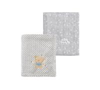 CREVENT 2Pcs 75cmX100cm Cute Cozy Fluffy Warm Baby Blankets for Infants Toddlers' Bedding Crib Cot Stroller - Grey Cloud + Baby Bear