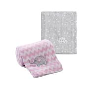 CREVENT 2Pcs 75cmX100cm Cute Cozy Fluffy Warm Baby Blankets for Infants Toddlers' Bedding Crib Cot Stroller - Grey Cloud + Elephant