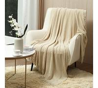 CREVENT 50"X60" / 127X152cm Cozy Soft and Warm Chenille Throw Blanket for Sofa Couch Chair Bed, Spring Sumer Fall All Season Use, Gift for Mom Girlfirend (Beige)