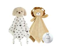 CREVENT Cozy Plush Baby Comforter Security Blanket, Loveys for Baby Girls and Boys, Birthday (Dog + Lion)