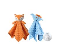 CREVENT Cozy Plush Baby Comforter Security Blanket, Loveys for Baby Girls and Boys, Birthday (Fox + Dinosaur)