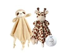 CREVENT Cozy Plush Baby Comforter Security Blanket, Loveys for Baby Girls and Boys, Birthday (Giraffe + Sloth)