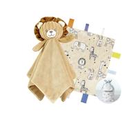 CREVENT Cozy Plush Baby Comforter Security Blanket, Loveys for Baby Girls and Boys, Birthday (Lion + Tag)