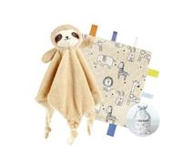 CREVENT Cozy Plush Baby Comforter Security Blanket, Loveys for Baby Girls and Boys, Birthday (Sloth + Tag)