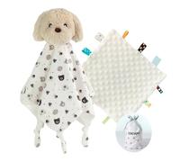 CREVENT Cozy Plush Baby Security Blanket,Baby Comforter for Baby Girls and Boys Newborns, Birthday Gift(Dog+Tag)