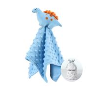 CREVENT Cozy Plush Baby Security Blanket Loveys for Baby Boys, Minky Dot Front + Sherpa Backing with Animal Face (Blue Dinosaur)