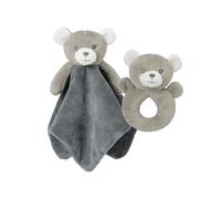 CREVENT Cozy Plush Baby Security Blanket Loveys for Baby Girls Boys, Stuffed Animal Ring Rattle Shaker Toy for Newborns (Bear + Handbell)
