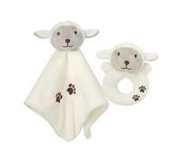 CREVENT Cozy Plush Baby Security Blanket Loveys for Baby Girls Boys, Stuffed Animal Ring Rattle Shaker Toy for Newborns (Sheep + Handbell)