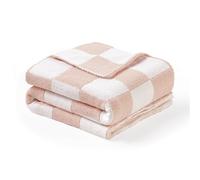 CREVENT Cozy Soft Warm Chenille Baby Blanket for Girls Boys, Newborn Essentials for Infant, Baby Shower Receiving Gift - Checked Pink 75X100cm