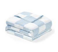 CREVENT Cozy Soft Warm Chenille Baby Blanket for Girls Boys, Newborn Essentials for Infant, Baby Shower Receiving Gift - Checked Blue 75X100cm