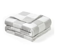 CREVENT Cozy Soft Warm Chenille Baby Blanket for Girls Boys, Newborn Essentials for Infant, Baby Shower Receiving Gift - Checked Grey 75X100cm