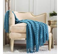 CREVENT Cuddle Knitted Textured Throw Blanket with Fringes for Couch Sofa Chair Bed, Soft Cozy Light Weight Fluffy and Plush (127cmX152cm Turquoise)