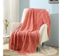CREVENT Decorative Knitted Blanket Soft Warm Cozy Lightweight Sofa Chair Bed Blanket for Spring Summer 127 x 152 cm Salmon