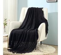 CREVENT Decorative Knitted Throw Blanket Soft Warm Cozy Lightweight Blanket for Couch Chair Bed Spring Summer Black 50"x60"
