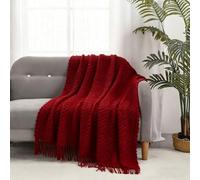 CREVENT Farmhouse Boho Knitted Throw Blanket for Couch Sofa Chair Bed Home Decoration, Soft Warm Cozy Light Weight for Spring Summer Fall (127cmX152cm Christmas Red)