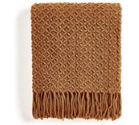 CREVENT Farmhouse Boho Knitted Throw Blanket for Couch Sofa Chair Bed Home Decoration, Soft Warm Cozy Light Weight for Spring Summer Fall (152X203cm Caramel/Rust Burnt Orange)