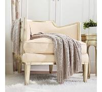 CREVENT Farmhouse Knit Throw Blanket for Couch Sofa Chair Bed Home Decoration, Soft Warm Cozy Light Weight for Spring Summer (127cmX152cm Beige/Khaki)