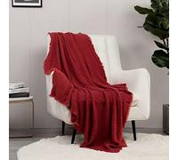 CREVENT Farmhouse Knit Throw Textured Cover Blanket for Couch Sofa Chair Bed Home Decoration, Soft Warm Cozy Light Weight for Spring Summer Fall (127cmX152cm Red)