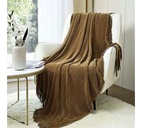 CREVENT Farmhouse Rust Chenille Throw Blanket for Couch Sofa Chair Bed Home Decoration, Soft Warm Cozy Knit Blanket for Spring (127cmX152cm Coffee/Brown)