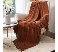 CREVENT Farmhouse Rust Chenille Throw Blanket for Couch Sofa Chair Bed Home Decoration, Soft Warm Cozy Knit Blanket for Spring (127cmX152cm Caramel/Brown/Burnt Orange)