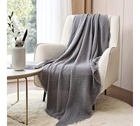 CREVENT Farmhouse Waffle Knit Throw Blanket Textured Cover for Couch Sofa Chair Bed Home Decoration, Soft Warm Cozy Light Weight for Spring Summer Fall (127cmX152cm Light Grey)