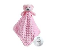 CREVENT Fleece Plush Baby Comforter Security Blanket for Baby boys and Girls, Mink Dot Front + Sherpa Backing with Animal Face (Pink Bear)