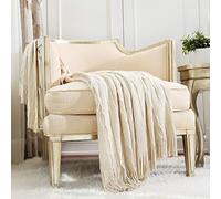 CREVENT Home Decor Rustic Couch Sofa Chair Bed Throw Blanket, Soft Warm Cozy Light Weight for Travelling, Giftable for Christmas(127cmX152cm Beige/Ivory)