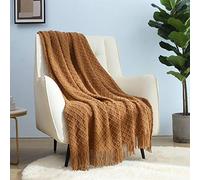 CREVENT Knitted Decorative Throw Blanket for Couch Sofa Chair Bed，Soft Warm Cozy Light Weight for Spring Summer (127cmX152cm Brown)