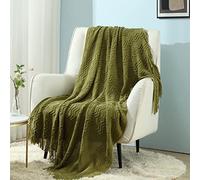 CREVENT Knitted Decorative Throw Blanket for Couch Sofa Chair Bed Soft Warm Cozy Lightweight for Spring Summer Autumn (50"x60", Avocado Green)