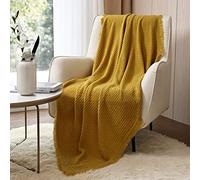 CREVENT Soft Lightweight Boho Crochet Decorative Spring Throw Blanket for Couch Sofa Chair Bed Home Decoration (127cmX152cm Mustard/Yellow)