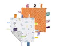 CREVENT Tag Security Blanket for Babies, Dino + Orange, 24X24cm