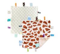 CREVENT Tag Security Blanket for Babies, GiraffeDot+Ivory, 24X24cm