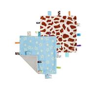 CREVENT Tag Security Blankets for Babies, Soft Small Baby Comforter Sensory Blanket, Great Gifts for Birthday Baby Shower - 24X24cm/10 X10 Blue Star + Giraffe Dot