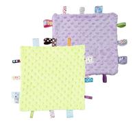CREVENT Tag Security Blankets for Babies, Soft Small Baby Comforter Sensory Blanket, Great Gifts for Birthday Baby Shower - 24X24cm/10 X10 Green + Purple