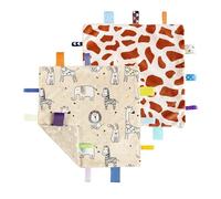 CREVENT Tag Security Blankets for Babies, Soft Small Loveys for Boys, Baby Comforter Sensory Blanket, Great Gifts for Birthday Baby Shower (24X24cm GiraffeDot+Zoo)