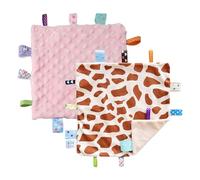 CREVENT Tag Security Blankets for Babies, Soft Small Loveys for Boys, Baby Comforter Sensory Blanket, Great Gifts for Birthday Baby Shower (24X24cm GiraffeDot+Pink)