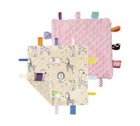 CREVENT Tag Security Blankets for Babies, Soft Small Loveys for Boys, Baby Comforter Sensory Blanket, Great Gifts for Birthday Baby Shower (24X24cm Zoo + Pink)