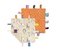 CREVENT Tag Security Blankets for Babies, Soft Small Loveys for Boys, Baby Comforter Sensory Blanket, Great Gifts for Birthday Baby Shower (24X24cm Zoo + Oragne)