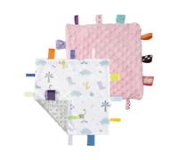 CREVENT Tag Security Blankets for Babies, Soft Small Loveys for Boys, Baby Comforter Sensory Blanket, Great Gifts for Birthday Baby Shower (24X24cm Dino + Pink)