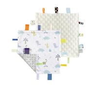 CREVENT Tag Security Blankets for Babies, Soft Small Loveys for Boys, Baby Comforter Sensory Blanket, Great Gifts for Birthday Baby Shower (24X24cm Dino + Ivory)