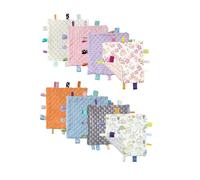 CREVENT Tag Security Blankets for Babies, Soft Small Loveys for Boys, Baby Comforter Sensory Blanket, Great Gifts for Birthday Baby Shower (24X24cm 8 Taggies)