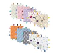 CREVENT Tag Security Blankets for Babies, Soft Small Loveys for Boys, Baby Comforter Sensory Blanket, Great Gifts for Birthday Baby Shower (24X24cm 10 Taggies)