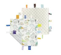 CREVENT Tag Security Blankets for Babies, Soft Small Loveys for Girls, Baby Comforter Sensory Blanket, Great Gifts for Birthday Baby Shower 24X24cm (Dinosaur+Ivory)