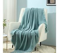 CREVENT Textured Knitted Throw Blanket Cover for Couch Sofa Chair Bed Home Decoration, Soft Warm Cozy Light Weight for Spring Summer Fall (127cmX152cm Teal Blue)