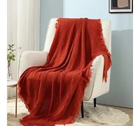 CREVENT - Throw Blanket Decorative Plaid Pattern for Couch Chair Bed Travel Warm Lightweight Soft and Comfortable for All Seasons (50" X 60", Reddish Orange)