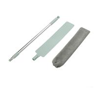 Crevice dusting brush with telescopic aluminium pole and removable handle, bendable microfibre cloth for cleaning showers, tiles, carpets, and upholstery (A)